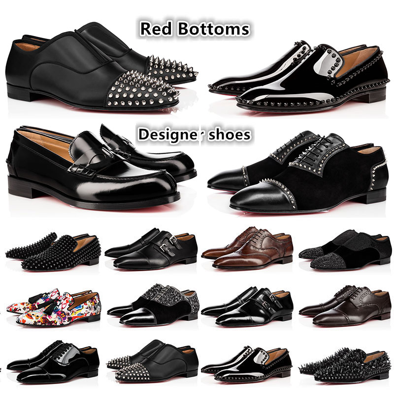 

Mens Shoe Designers Low Flat Rivets Man Business Banquet Dress Shoes suede Spikes Stylist Patent Leather glitter loafer Wedding With Box+Dust Bag 38-46, #22