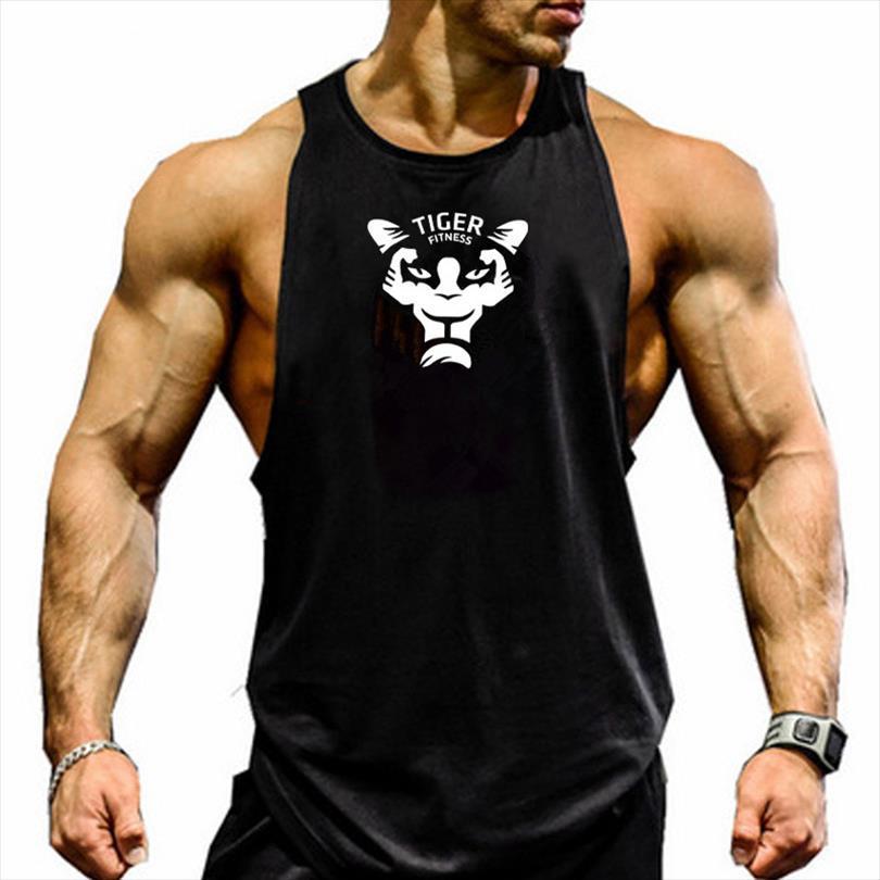 

brand workout clothes fitness mens cotton vest bodybuilding undershirt sleeveless top, White;black