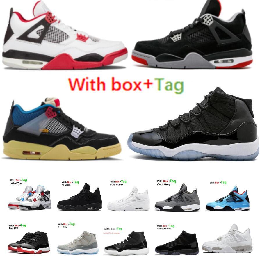 

2021 Fire Red 4 4s Mens Basketball Shoes White Oreo Bred Union Space Jam 11 Concord 45 11s Jubilee 25th Anniversary Sneakers, 4s white cement