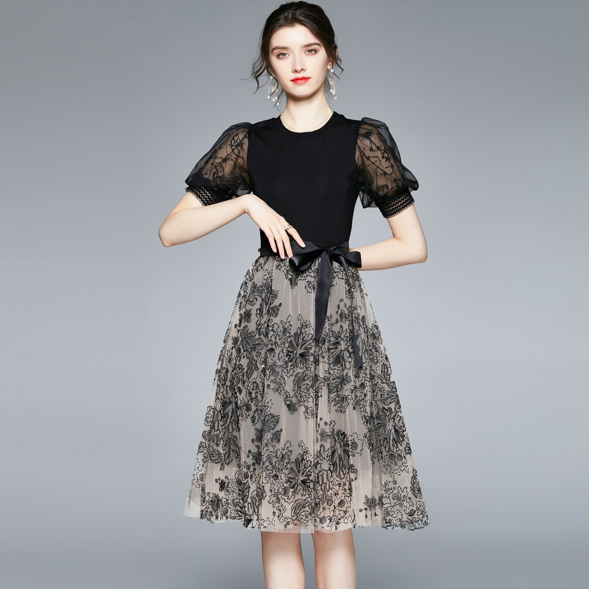 

Fashion Lace Sequins Dress for Women High End Summer Dresses Termperamet Noble Ladies Dresses Party Dress, Multi