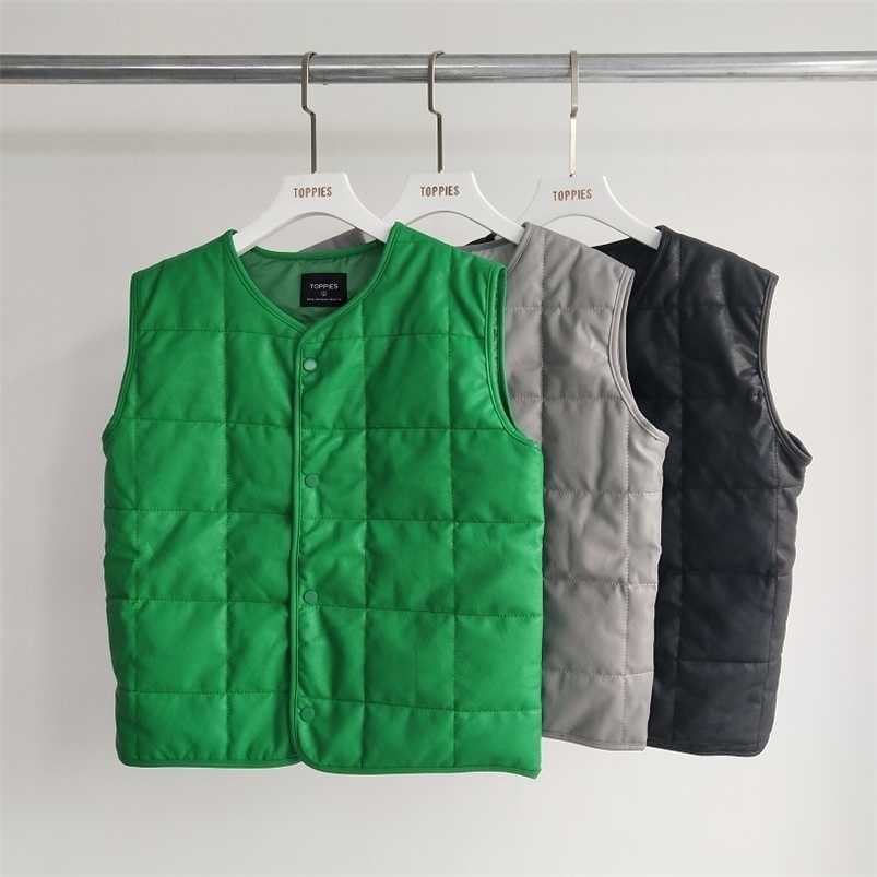 

Toppies Spring Autumn Faux Leather Sleeveless Vest Jacket Vintage Women Waistcoat Casual Warm Elegant Coat 211109, Green