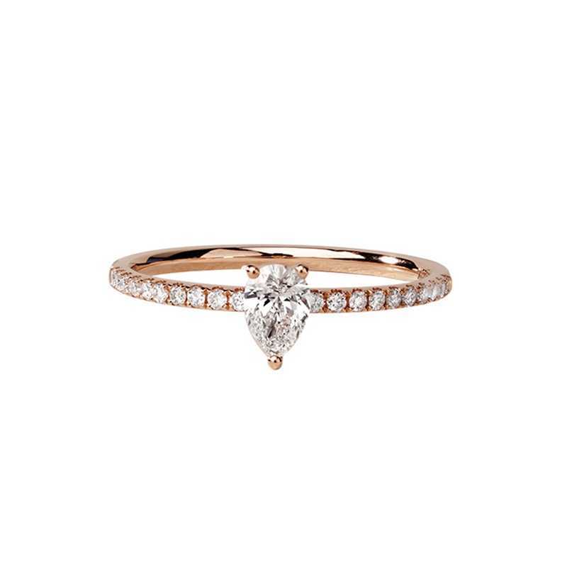 

100% 925 Sterling Silver Pear Cut Created Moissanite Wedding Engagement Rose Gold Simple Ring Women Fine Jewelry