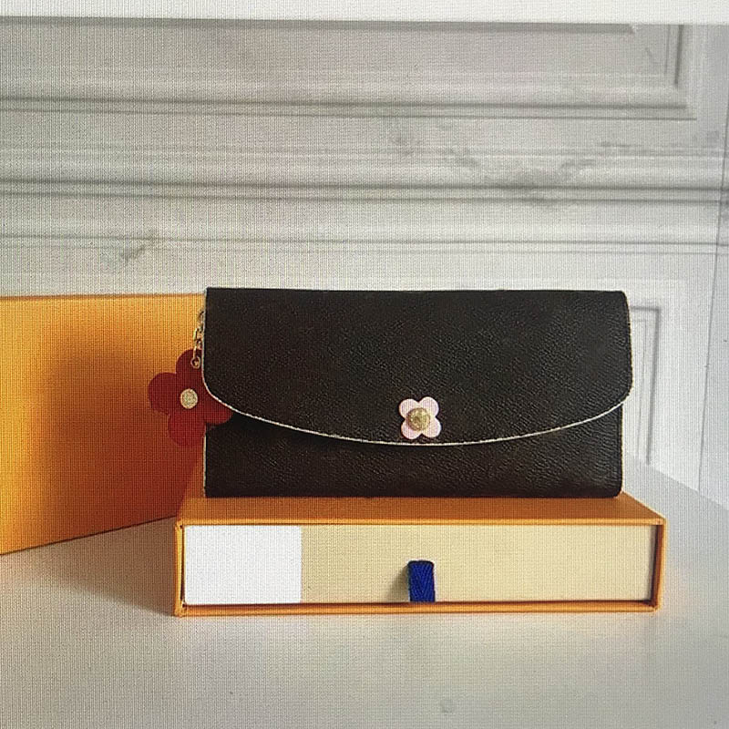 

EMILIE Wallets Woman Fashion Classic Coated Canvas Card slot Clutch Bags Hanging flowers Coin Purse luxurys designers Wrists Bag With box, Red;black