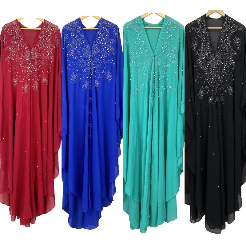 

Ethnic Clothing Multicolor Open Abaya Dubai Turkey Muslim Hooded Dress Women Chiffon Kaftan Beads Luxury Cardigan Plus Size Islamic