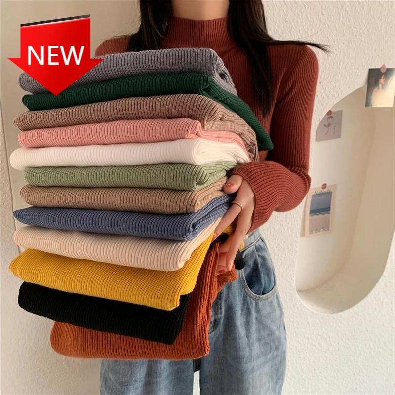 

Women's Sweaters Basic Women Long Sleeve Korean Slim Casual Jumper Female Knitted Top Spring Autumn Turtleneck Pullovers, White;black