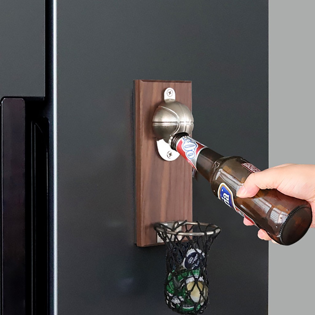 bottle opener Mounting on the wall bottle opener bottle opener embedded massive wood fridge magnet creative cooking tools of multifunctional-image-693534655