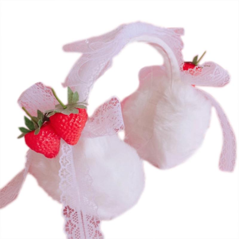 

Berets Fashion Plush Feel Female Winter Earmuff Warm Ear Muffs Headphones Shape Girls EarmuffsCat White Strawberry Black, 6ee802542-b