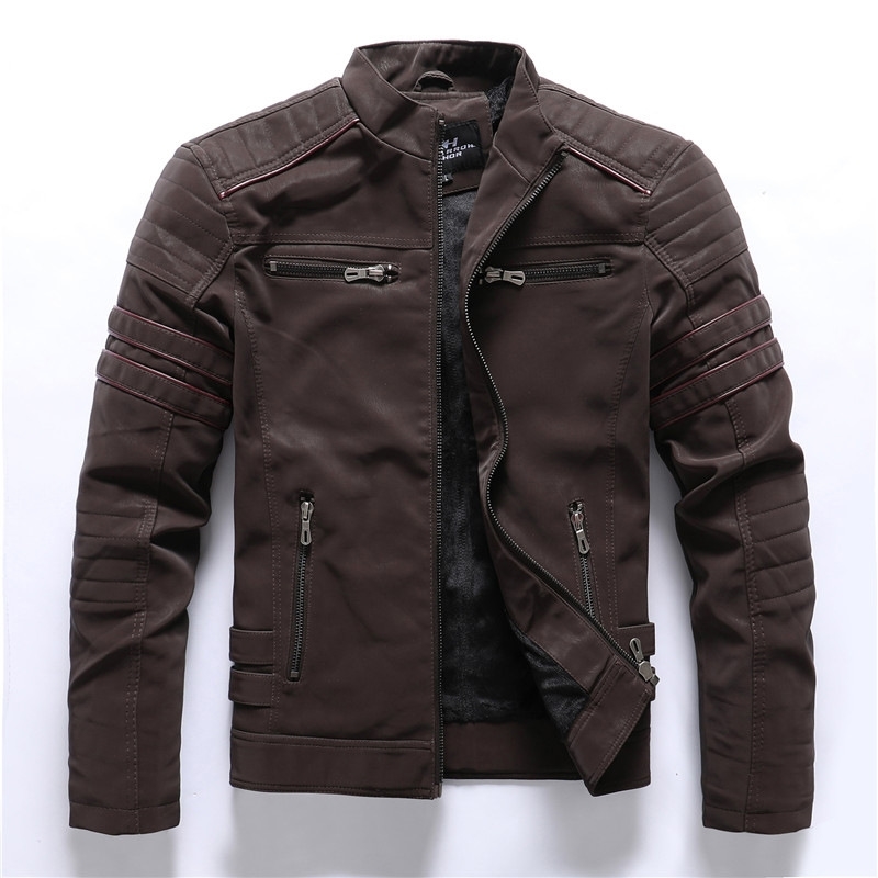 

Men's autumn and winter fur fashion frosted Pu jacket locomotive tide brand slim fit coat, Black / no embroidery