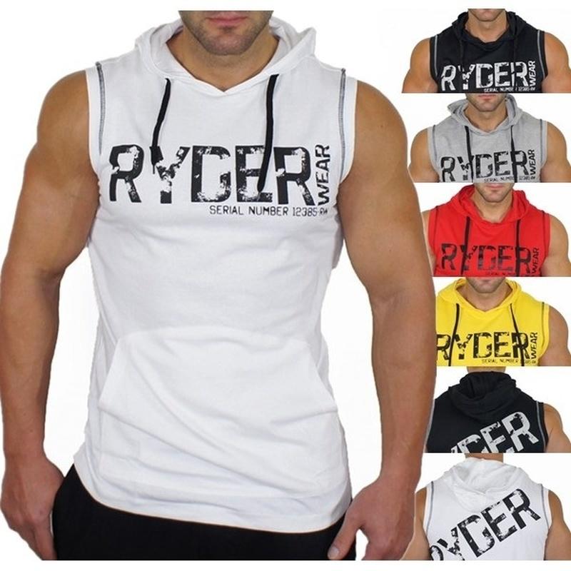 

Men' Hoodies & Sweatshirts ZOGAA Sports Sleeveless Hooded Sweatshirt Running Gym Letter Print Clothing Casual Fitness Bodybuilding, Black