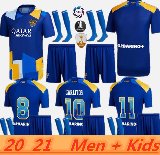 

21 22 Boca Juniors TEVEZ soccer jerseys men kit MARADONA ALEXIS DE ROSSI 2021 2022 CARLITOS 3rd camiseta futbol football kids SETS UNIFORM, Black;yellow