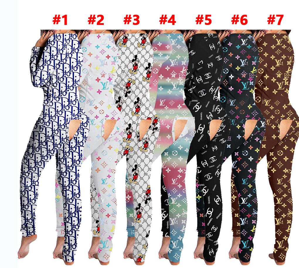 

7colors Women Jumpsuits Letters Desinger Bodysuit Workout Button Skinny Print Long Sleeve V-neck Onesies Plus Size Ladies Rompers Tracksuits, Black;white