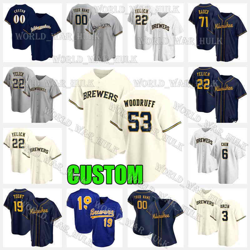 

53 Brandon Woodruff Jersey 38 Devin Williams 22 Christian Yelich Manny Pina 16 Kolten Wong Brewers Ryan Braun 6 Lorenzo Cain Milwaukee, Men custom 2021 new cool base(niangjiu)