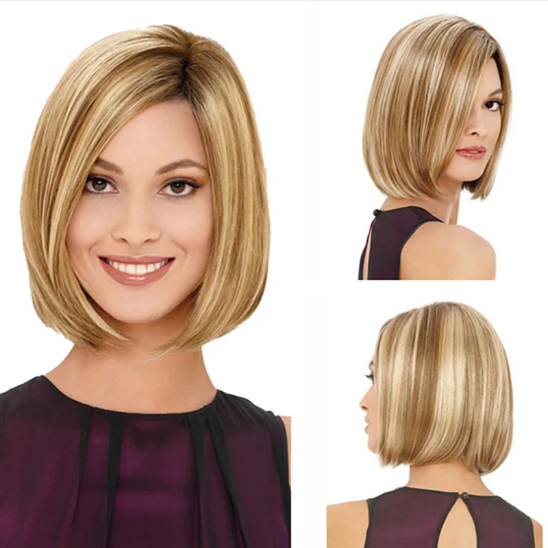 

Women Short Straight Synthetic Wig Blonde Brown Mixed Wigs 4 Colors Available, Customize