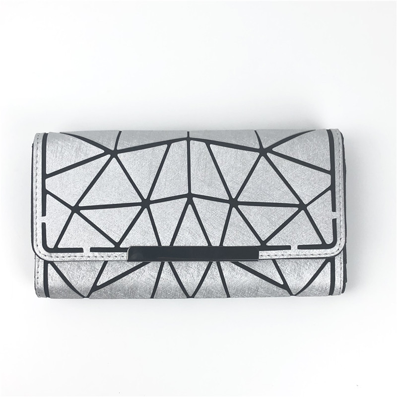 

Three-fold Geometric Wallet Matte Long Leather Rhomboid PU, Red;black