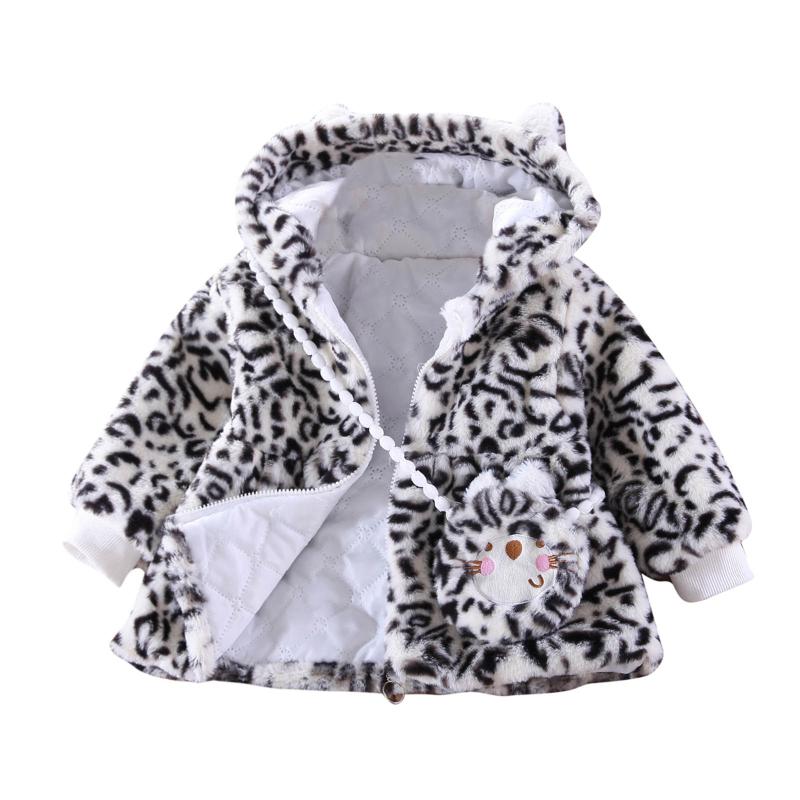

Jackets Toddler Baby Girls Winter Leopard Printed Fleece Windproof Coat Hoodie Thicken Warm Outerwear Jacket+Bag Pour Enfants, Blue;gray