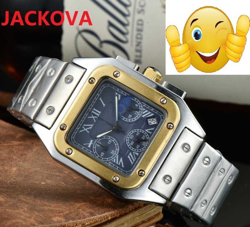 

All Dials Work Classic Retro Square Men Quartz Moon Watches 42mm Ceramic Bezel full Stainless Steel Sapphire Glass solid Clasp President Mens Male Wristwatch, As pic