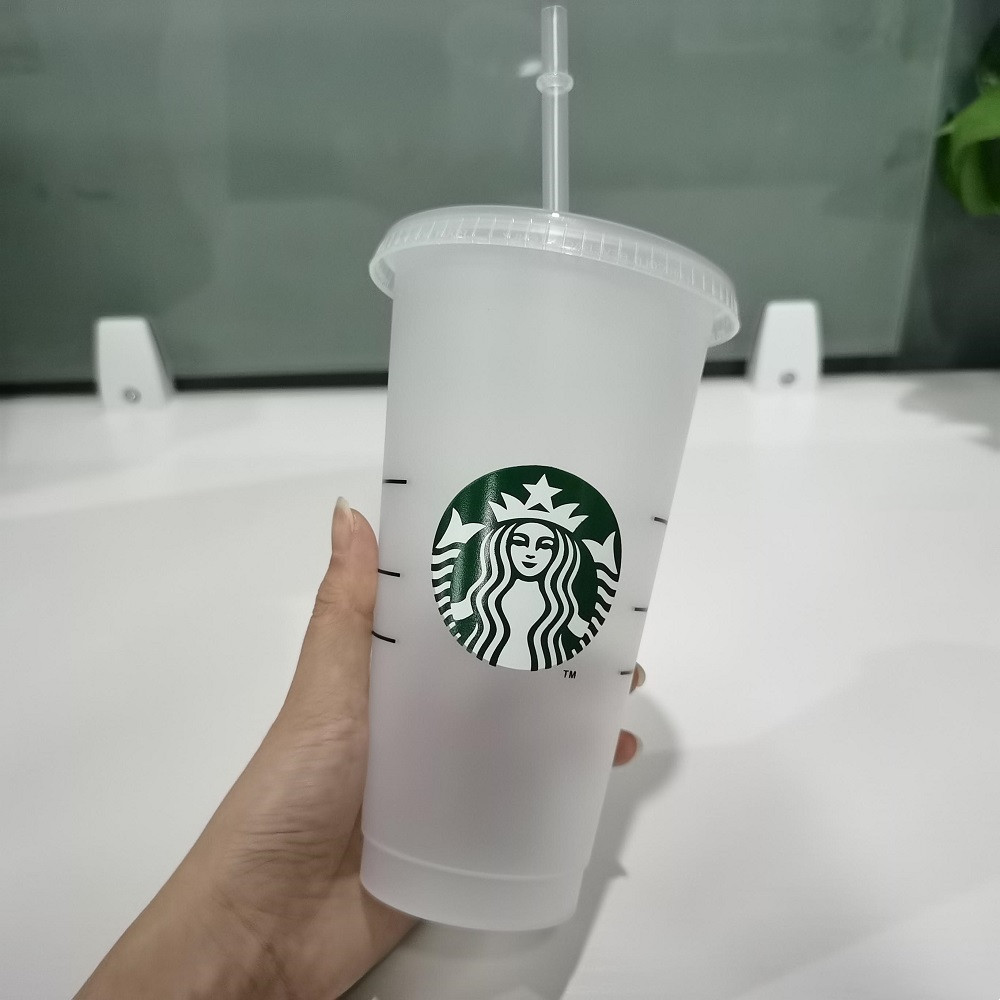 

Starbucks Tumbler 710ML Reusable Frosted 24 oz Cold Cup with Lid and Green Straw pink starbuck Color Changing Water Bottle mugs Cute