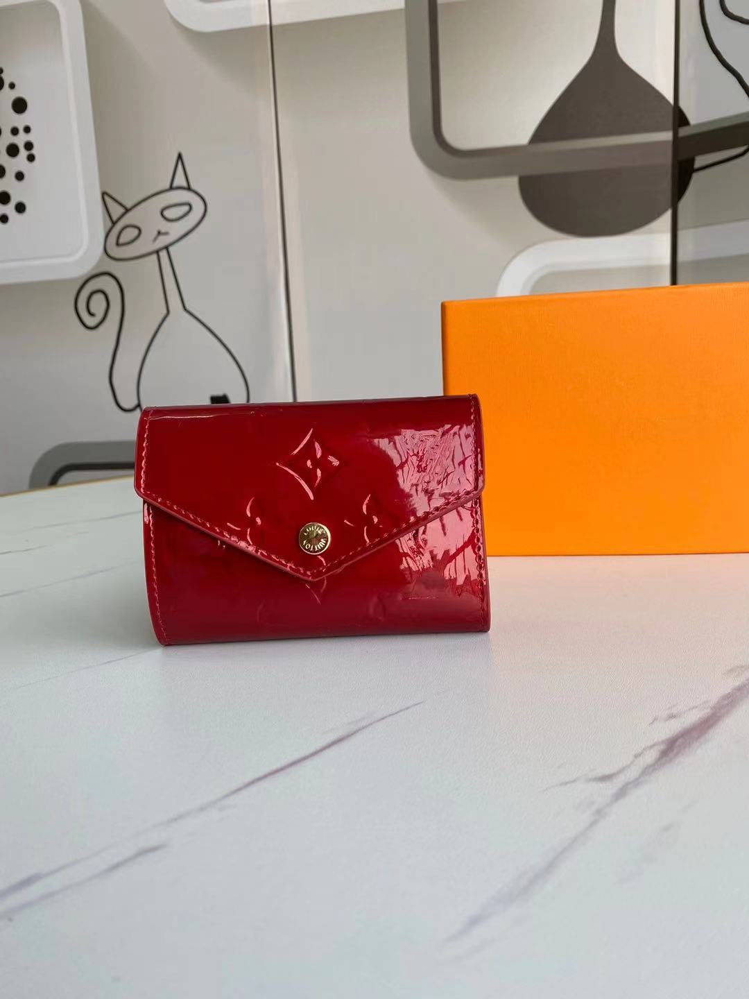 

Famous designer leather purse red patent-leather mature style cabinet, Red;black