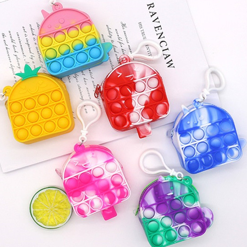 

Party Favor Rainbow Push Bubble Purse Silicone Coin Case Macaron Color Pop Bubbles Ice Cream Shape Wallet with Keychain Sensory Puzzle Fidget Toys