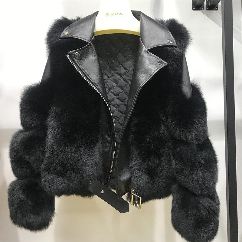 

Women' Fur & Faux Natural Coat Genuine Leather Jacket Sheepskin Real Overcoat Woman Winter Warm Women Fashion, Beige