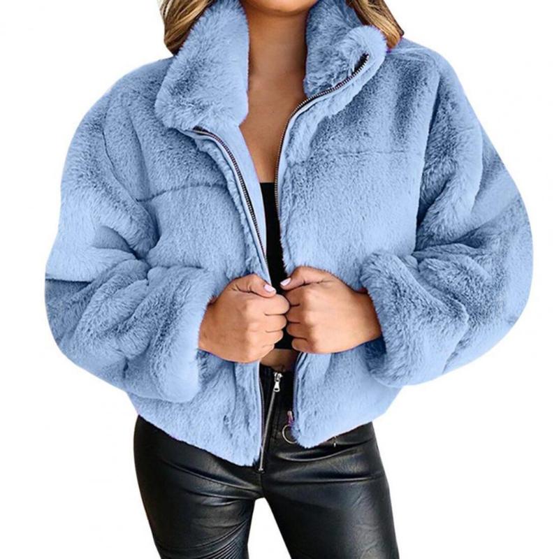 

Women's Fur & Faux Coat Lady Lapel Autumn Winter Zipper Casual Solid Color Turndown Collar, Black