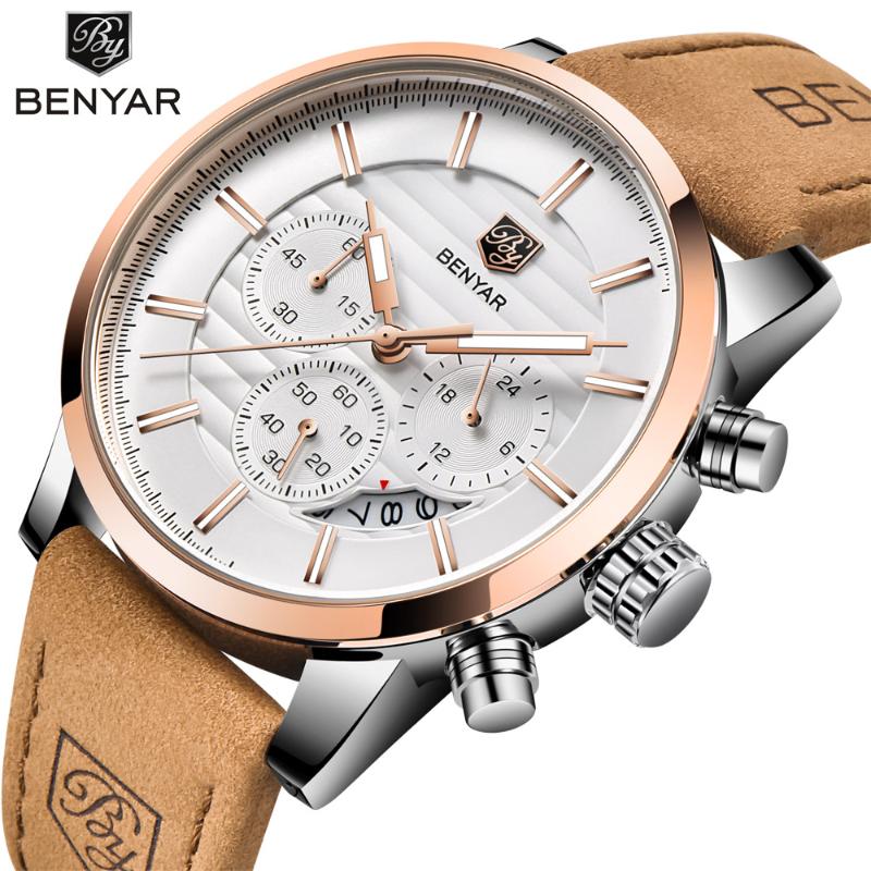 

Wristwatches BENYAR Men's Watches Business Fashion Men Watch For Male Top Sports Chronograph Wristwatch Mens Reloj Hombre 2022, Gold white l