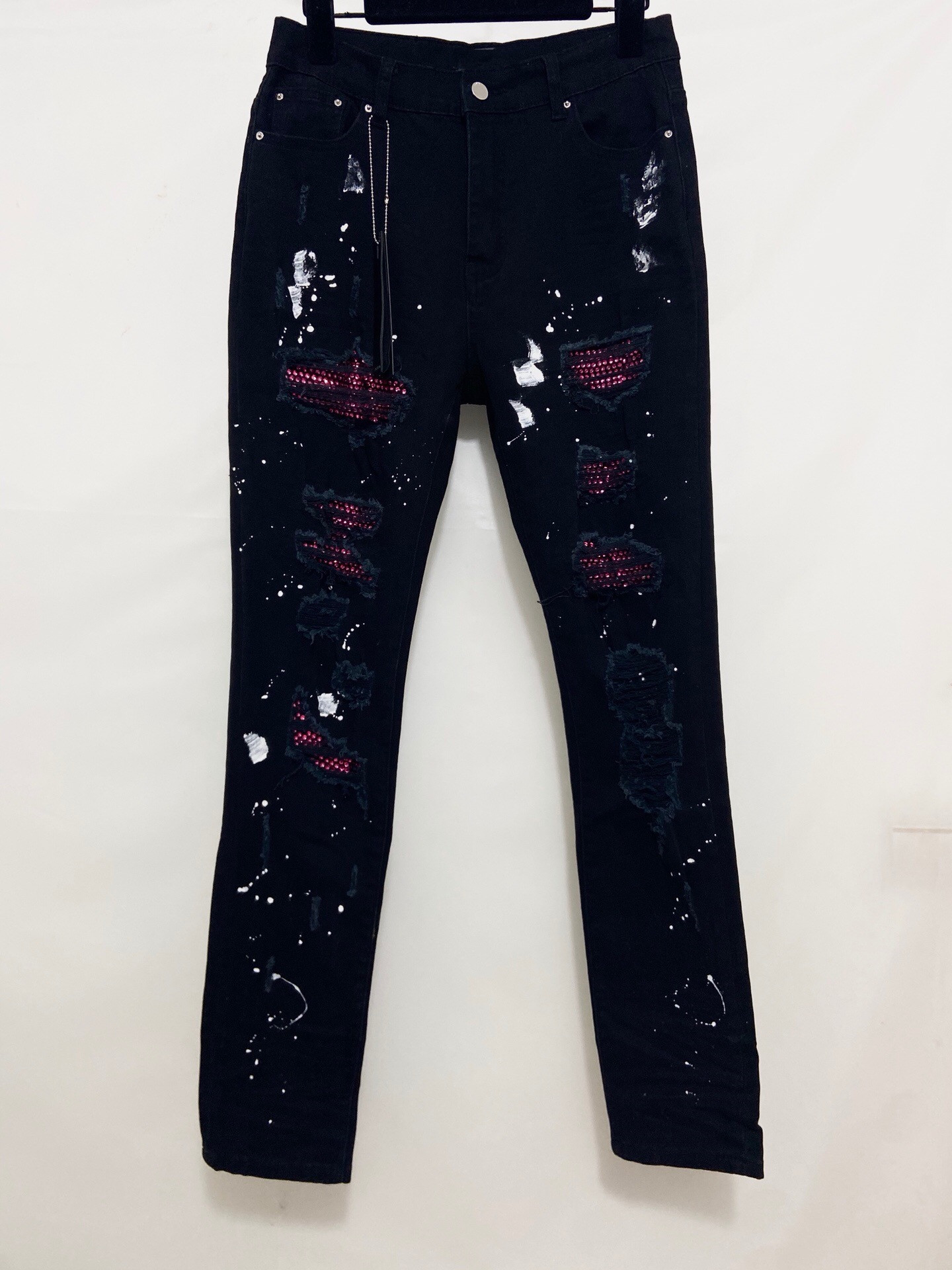 

luxury Mens jeans pants for men design pants Long Skinny red Artificial diamond Destroy the quilt Ripped hole designer trousers Designers Clothes