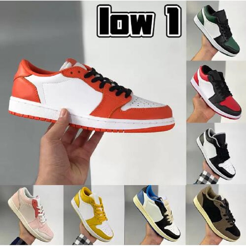 

2022 Low cut Jumpman 1 OG 1s Mens Basketball Shoes Electro Orange Obsidian UNC Hyper Royal University Blue Lucky Green Bred Patent Women man Sneakers 36-45, Color 11