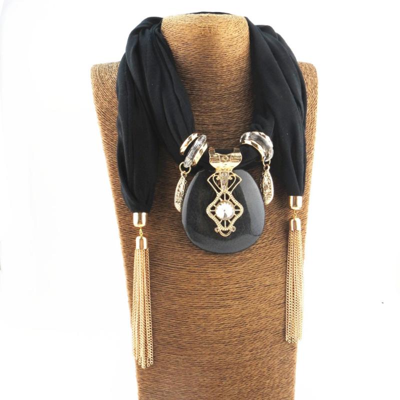 

Scarves Bohemia Fashion Muslim Scarf Neckalce Crystal Square Pendant Women Tassel Necklaces Statement Jewelry