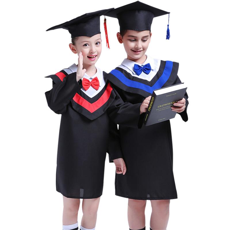 

Clothing Sets 110-160cm Children Academic Graduation Costumes Gown Students Bachelor School Uniforms Kids Bow Class Team Wear Robe With Cap, Color2