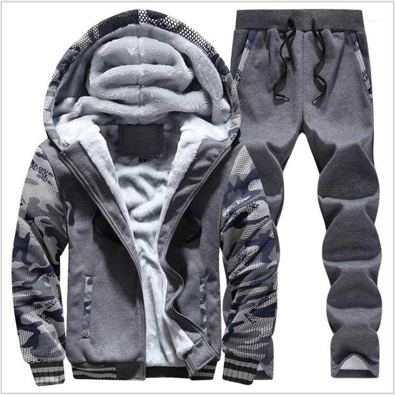 

Men's Tracksuits 2021 Sets 2 Piece Jacket+pants Mens Set Fashion Sweatshirt Thick Tracksuit Male Cardigan Winter Man Warm Coat1, Gray