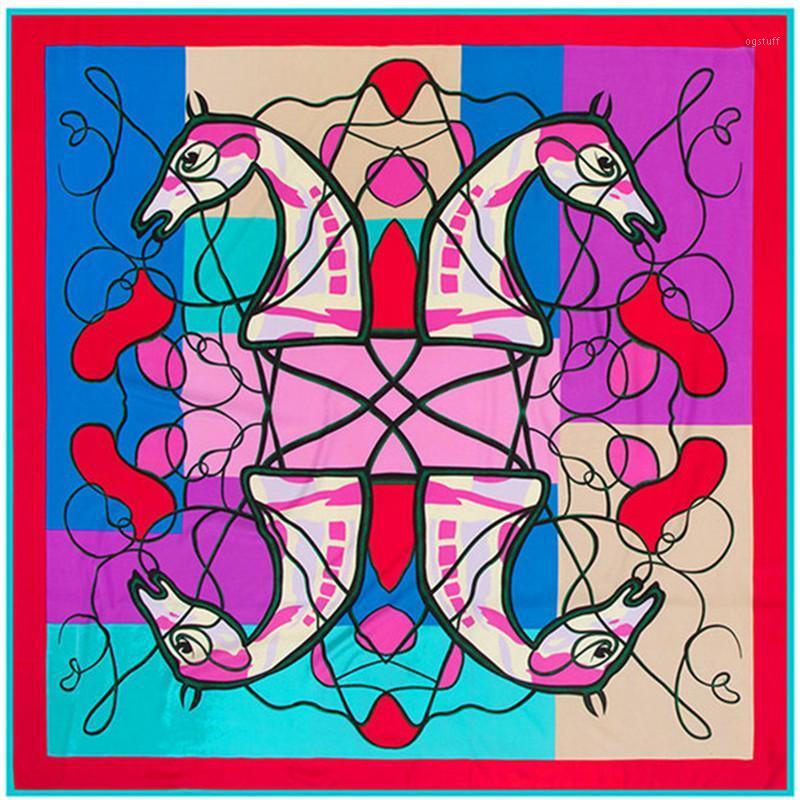 

Scarves 100% Twill Silk Scarf Women Horses Print Shawl Echarpe Fourlard Femme Square For Hijab Bandanas Bufandas Mujer, Blue;gray
