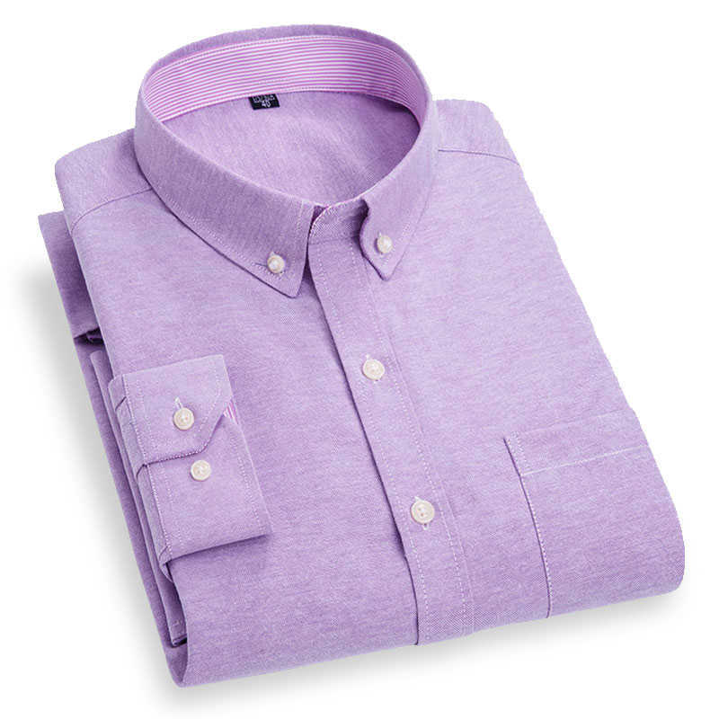 

Spring Autumn Men's Long Sleeve Oxford Shirts Fashion Solid Color Regular Fit Button-down Collar Social Thick Casual Shirt 210628, 0125b836