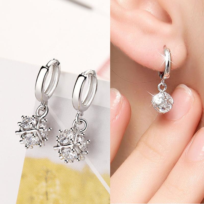 

Dangle & Chandelier 925 Silver Plated Crystal Ball Drop Earrings For Women With Shining CZ Zircon Earring Jewelry Brincos