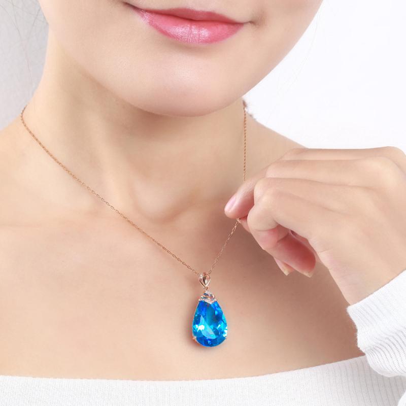 

Pendant Necklaces The Fashionable 18k Rose Gold Necklace Set With Aquamarine Drop Stone Female Send A Friend