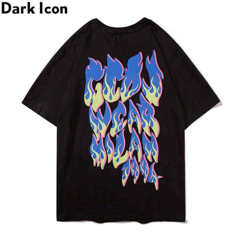 

Gradient Flame Hip Hop T-shirt Men Summer Streetwear Men's Tshirt Cotton Tee Shirts 210603, Black