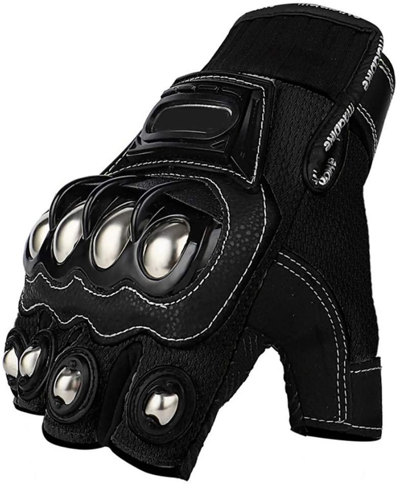 

Cycling Gloves Half Finger Steel Outdoor Reinforced Brass Knuckle Motorcycle Motorbike Powersports Racing Textile Self-Defence Safety, Black
