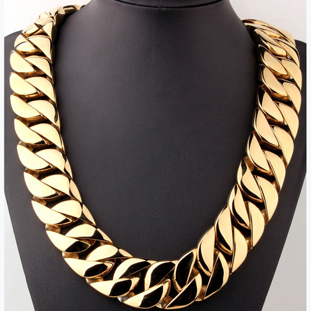 

23mm/32mm T Show Super Heavy Curb Cuban Boys Mens Chain Necklace Gold Tone Oversize StainlSteel Exaggerate Hip hop Jewelry X0509