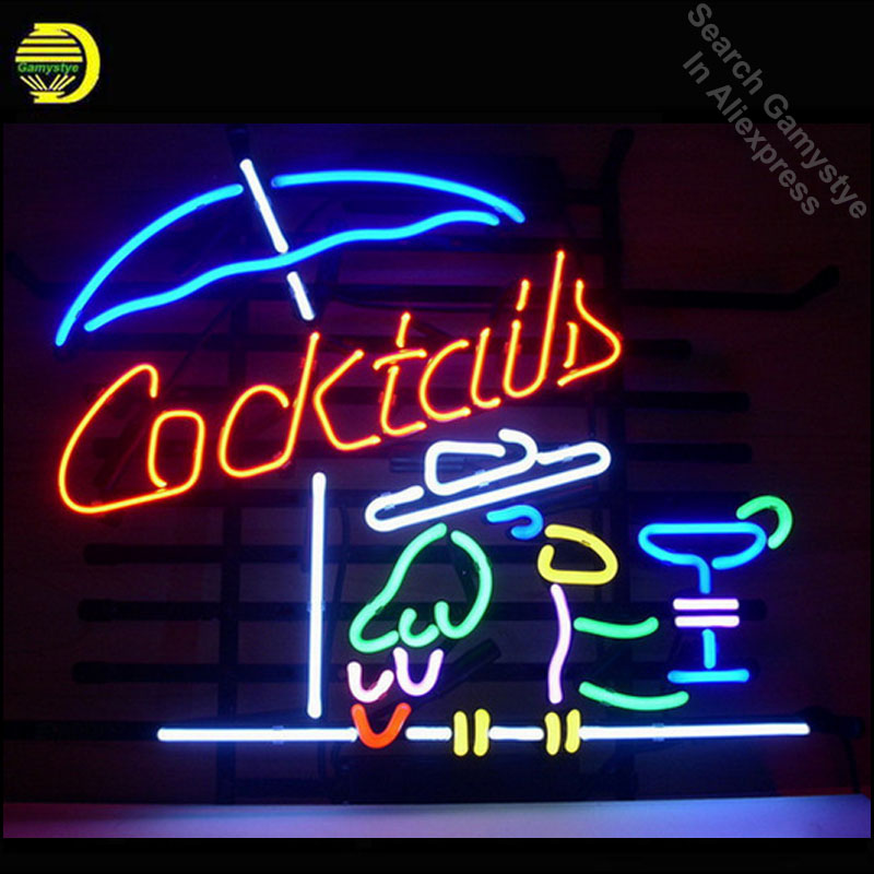 

NEON SIGN For COCKTAIL PARROT COCKTAILS Signboard REAL GLASS BEER BAR PUB display outdoor Light Signs 17*14 vintage neon signs