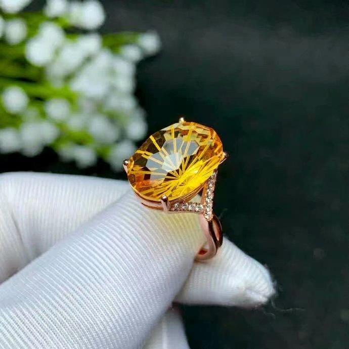 

Cluster Rings Shilovem 925 Sterling Silver Piezoelectric Citrine Fine Jewelry Trendy Wedding Bands Open 10*14mm Gift Bj1014555agj, Golden;silver