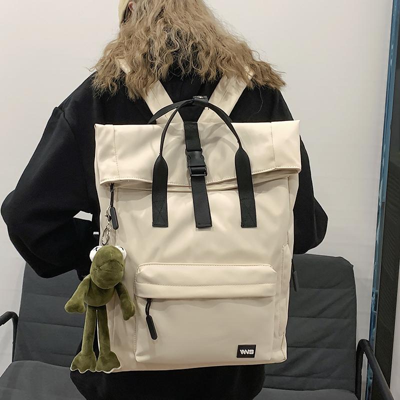 

Backpack -selling Female Lightweight Bag Korean Harajuku Style Large-capacity Middle School Student Solid Color, Black - no pendant