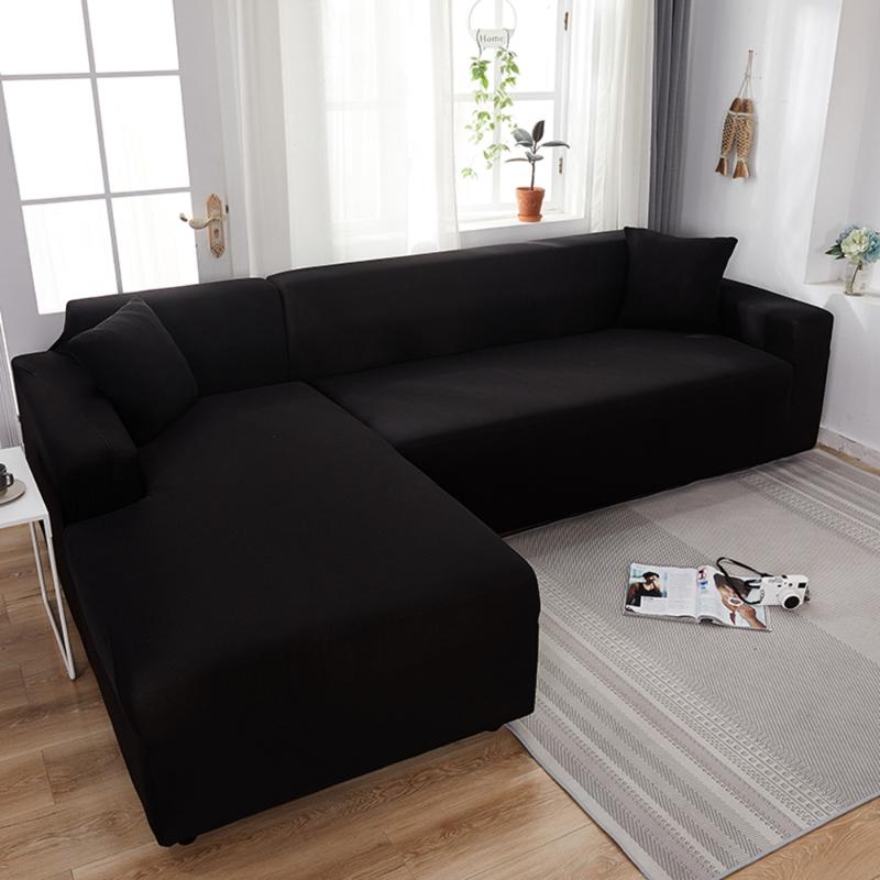 

Chair Covers Elastic Corner Sectional Sofa Cover For Living Room 2 3 4 Place Black Solid Color L Shape Protection Chaise Longue