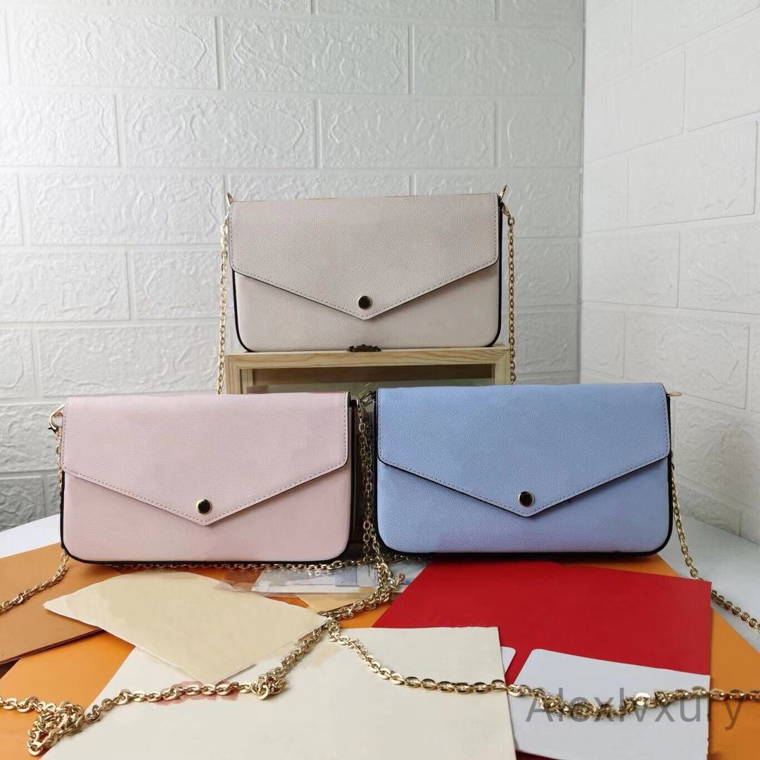 

2021 Latest Empriente Leather Chain Wallets 3 in one Multi Pochette Bag Gradient Flower 6 Colors Lady Fashion crossbody handbag Mini Package Messenger Bags, Gradient blue