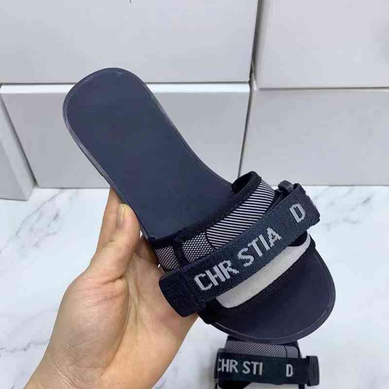 

Shoes home summer new alphabet embroidery Velcro beach slippers flat bottom one word women's shoes casual sandals shoe outlet, Blue