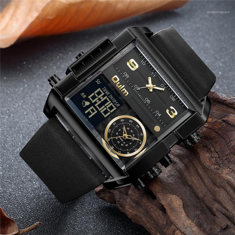 

Wristwatches Oulm Men Sports Dual Display Watch Calendar Multiple Time Zone Leather Casual Wrist Watches Military Clock Reloj Hombre, Dark brown black