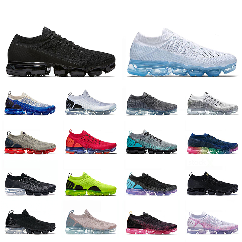 

High Quality Mens Vapourmaxs Fly knit 2 Mesh Running Shoes Classic Triple Black White Dark Stucco Mica Green Celestial Teal Moon Particle Cool Grey knits Sneakers, A9 40-45