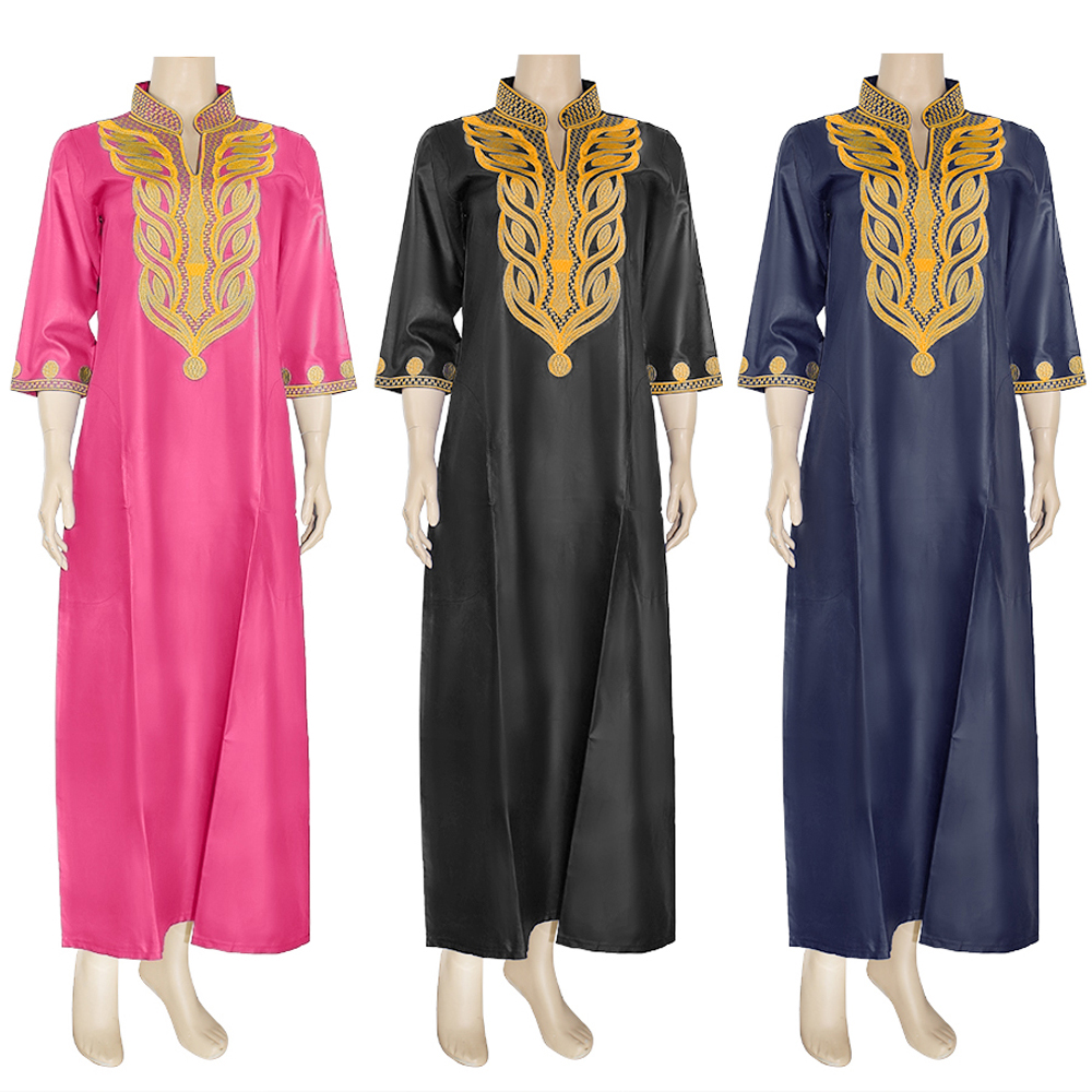

20212021 south africa dashiki clothes ladies ankara dresses african women dresses muslim fashion abaya gold embroidery maxi dress, Red