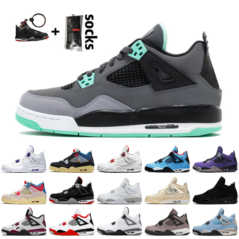 

2021 Jumpman 4 Green Glow 4s Women Mens Basketball Shoes White Oreo Taupe Haze Sail University Blue Travis Scotts Bred PSGs Trainers Sneakers, A43 winter wntr loyal blue 40-47