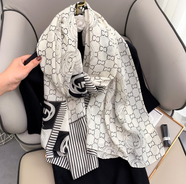 

2021 fashion scarf, spring, autumn summer, foreign style letter thin cotton and linen silk scarf, Blue;gray