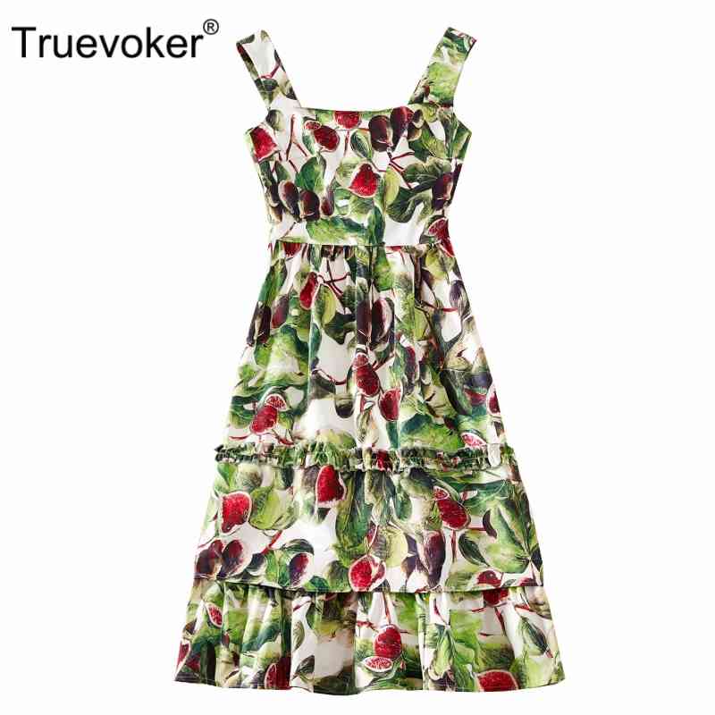 

Truevoker Summer Designer Plus Size 2XL Dres's High Quality Fruit Printed Spaghetti Strap Dresses 210602, Blue